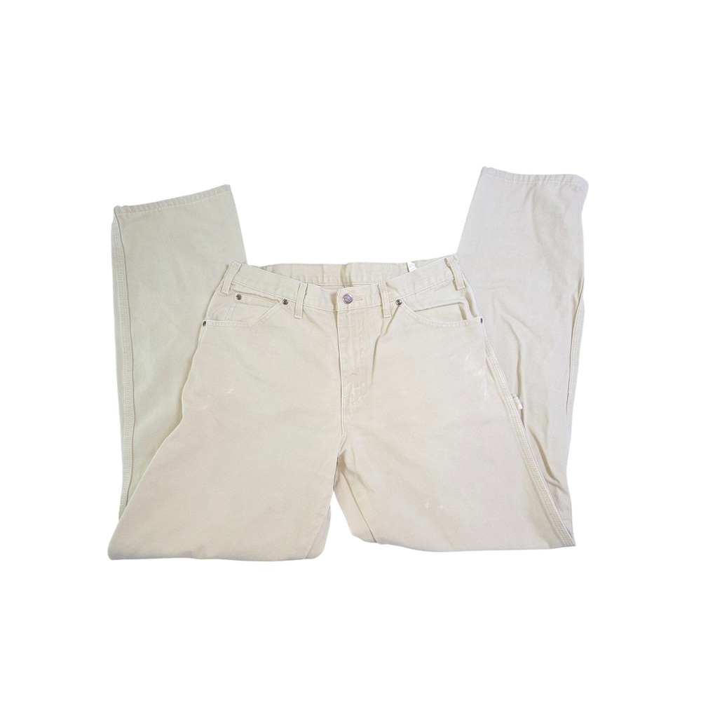 Dickies Mens Beige Cotton Canvas Carpenter Utility Work Pants 33x34 Straight